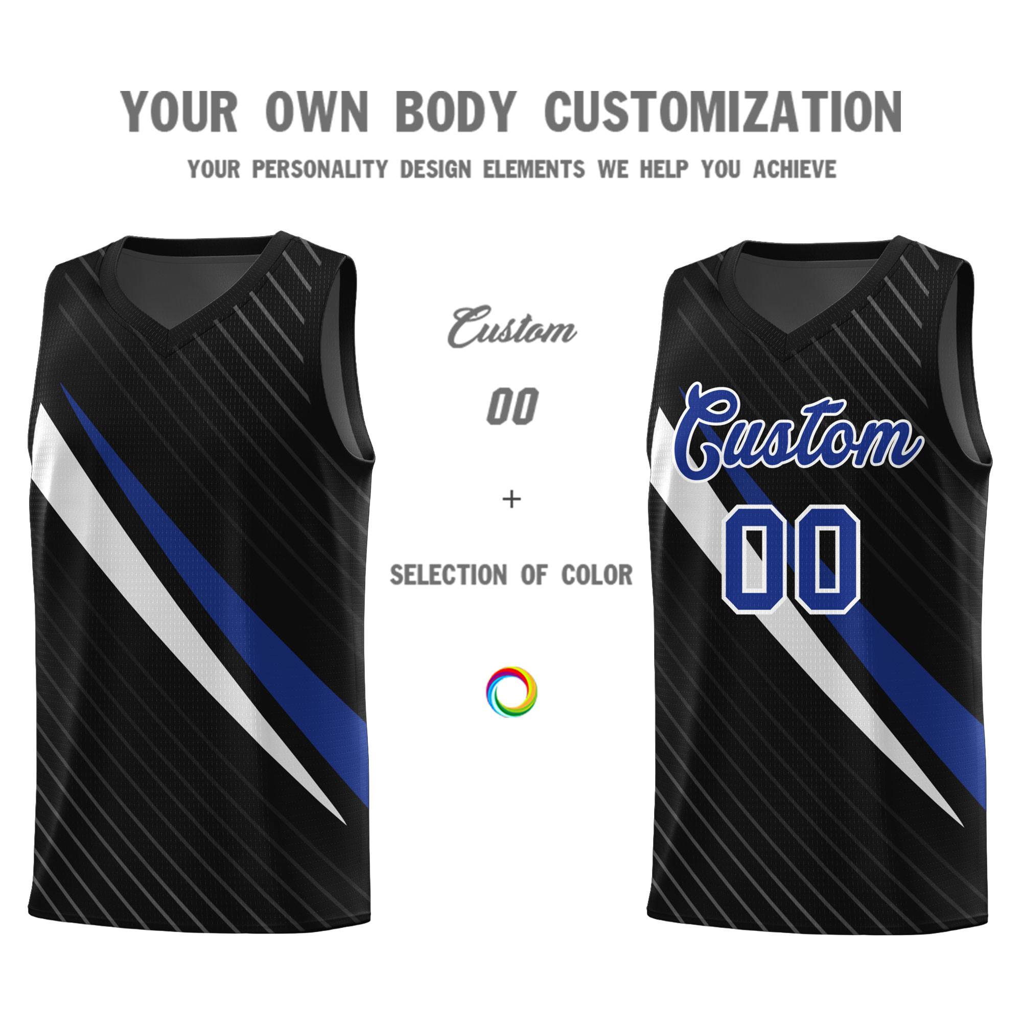 Custom Black Diagonal Pinstripe Pattern Color Block Sports Uniform Basketball Jersey