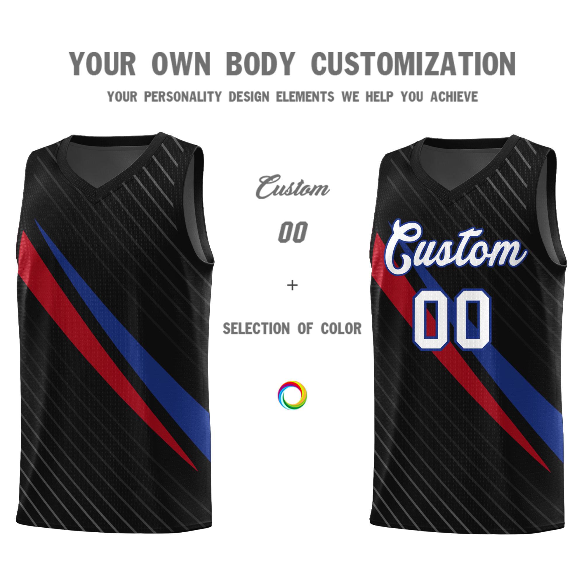 Custom Black Diagonal Pinstripe Pattern Color Block Sports Uniform Basketball Jersey