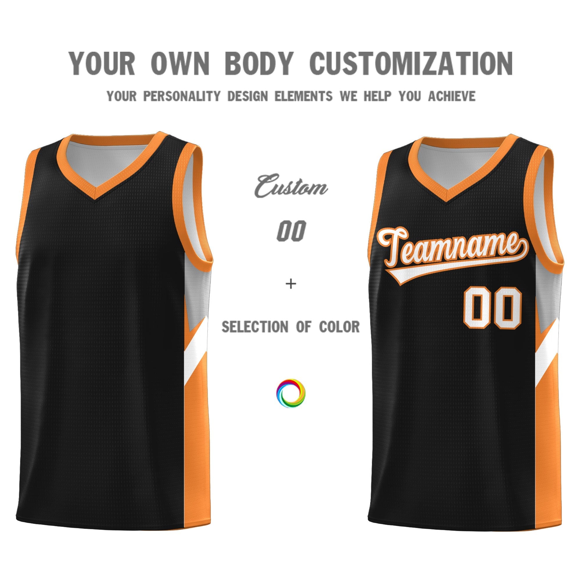 Custom Black Gold Orange Side Design Sets Sports Uniform Basketball Jersey