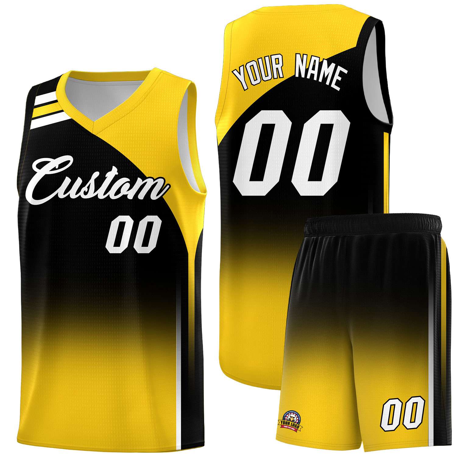 Custom Black Gold Gradient Fashion Sets Sports Uniform Basketball Jersey