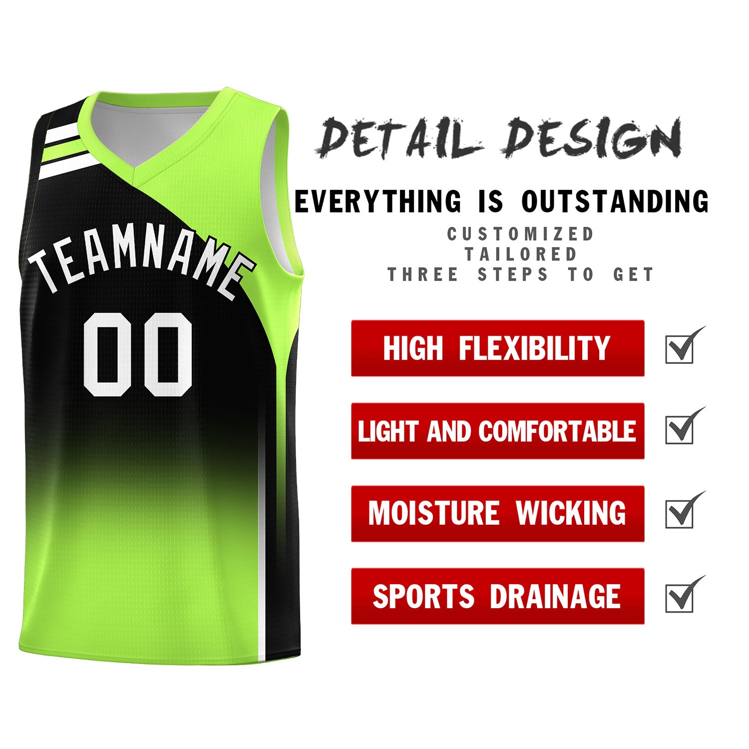 Custom Black Fluorescent Green Gradient Fashion Sets Sports Uniform Basketball Jersey