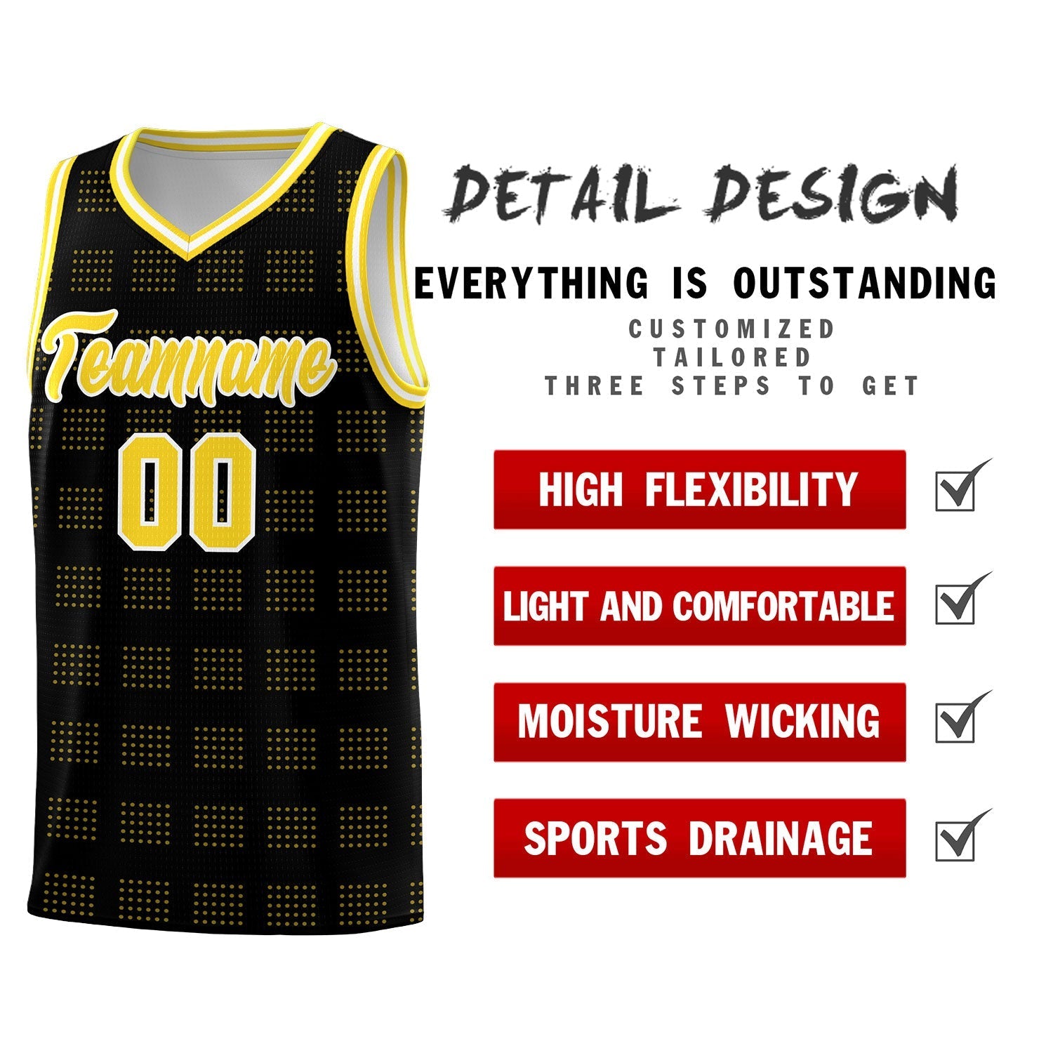 Custom Black Gold Trailblazer Dot Pattern Sports Uniform Basketball Jersey