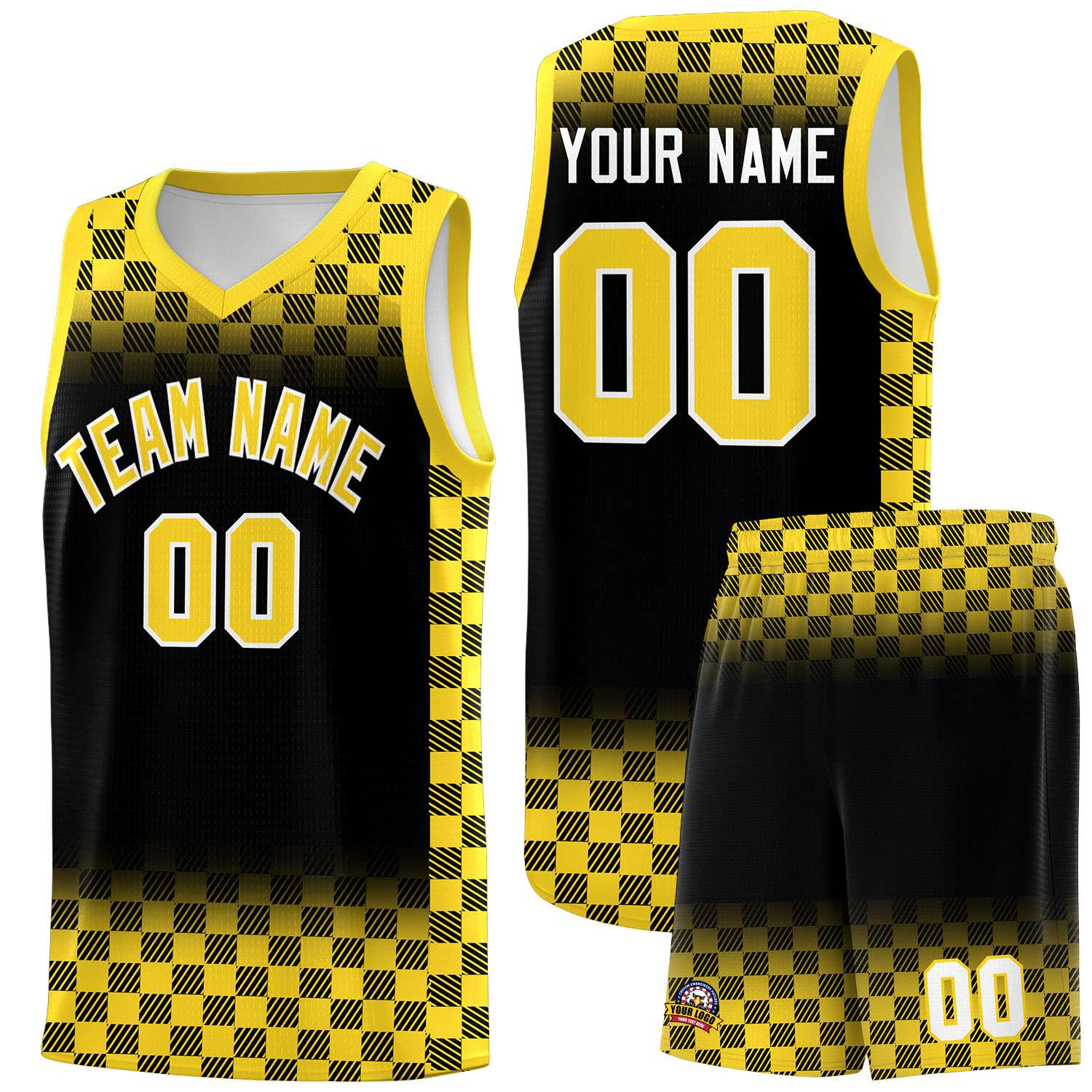Custom Black Gold Classic Plaid Pattern Sports Uniform Basketball Jersey