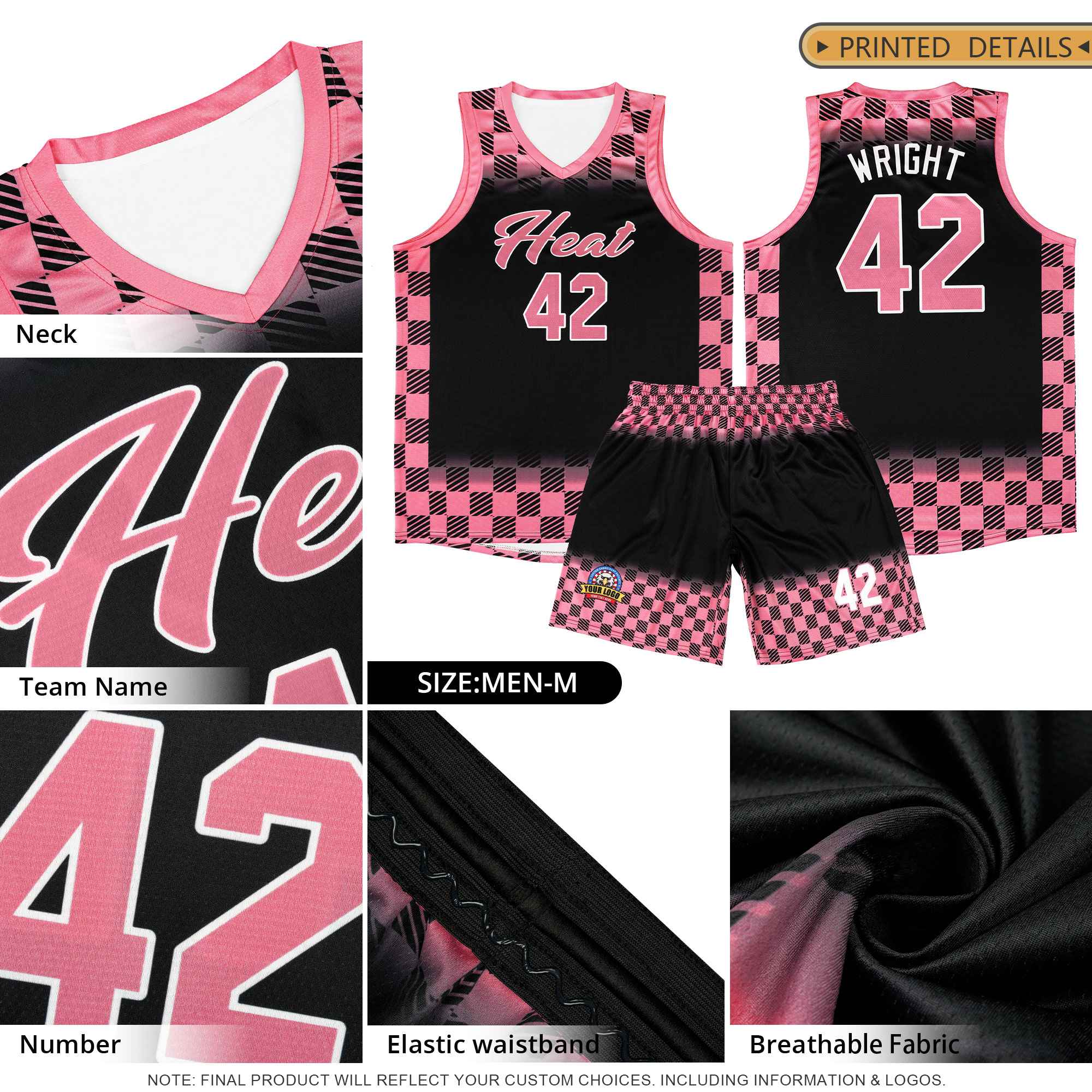 Custom Black Gold Classic Plaid Pattern Sports Uniform Basketball Jersey