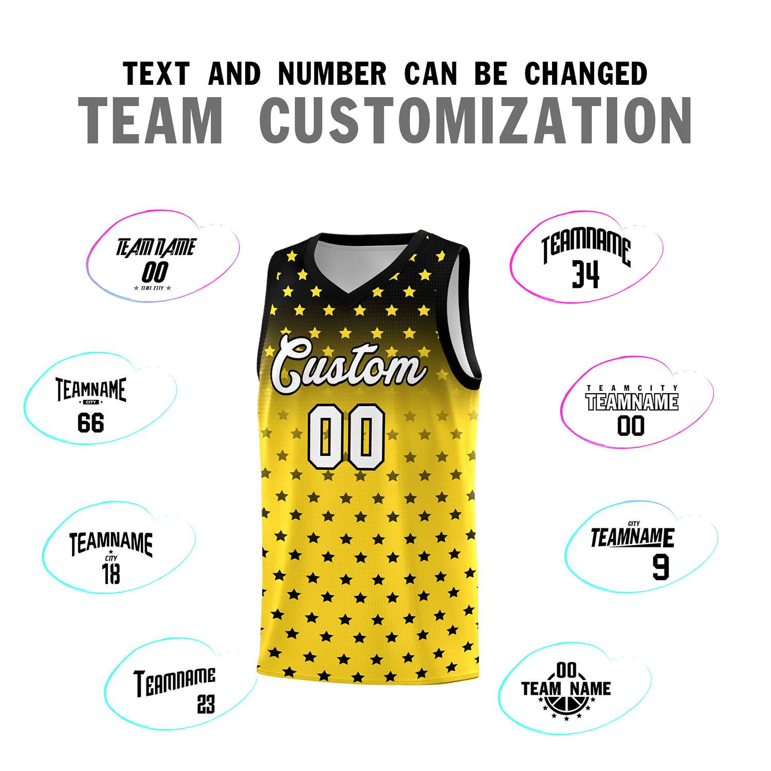 Custom Black Gold Gradient Start Pattern Basketball Jersey Sets