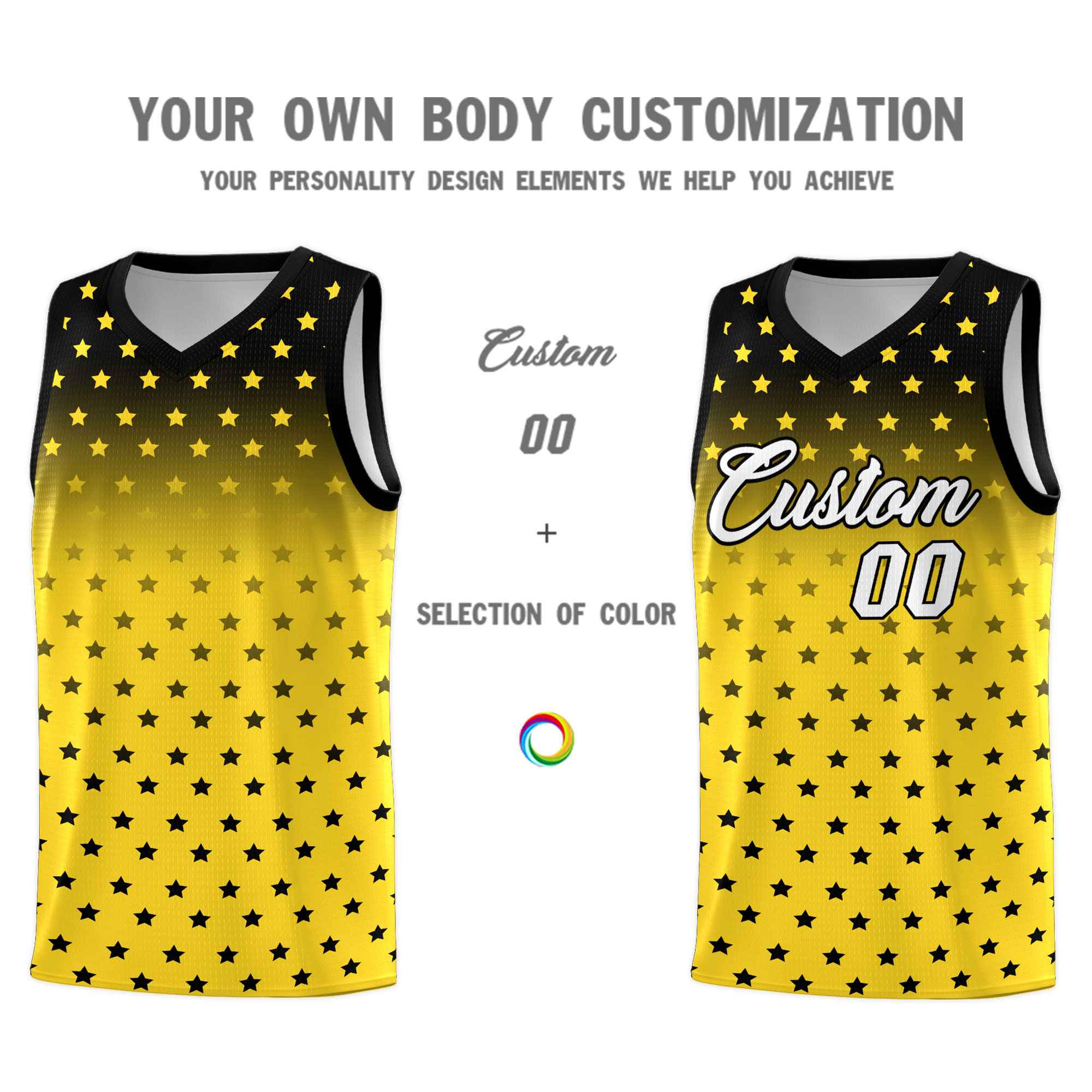 Custom Black Gold Gradient Start Pattern Basketball Jersey Sets
