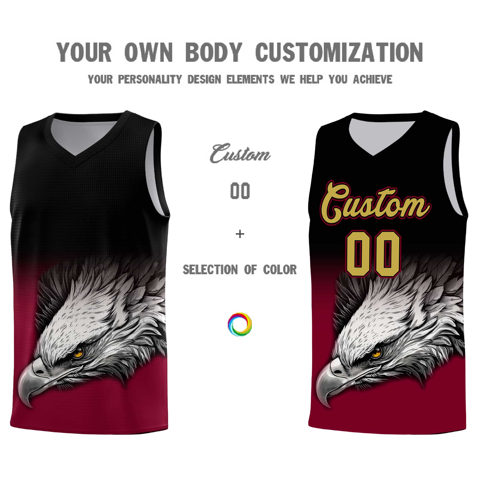 Custom Black Crimson Eagle Pattern Graffiti Pattern Sports Uniform Basketball Jersey