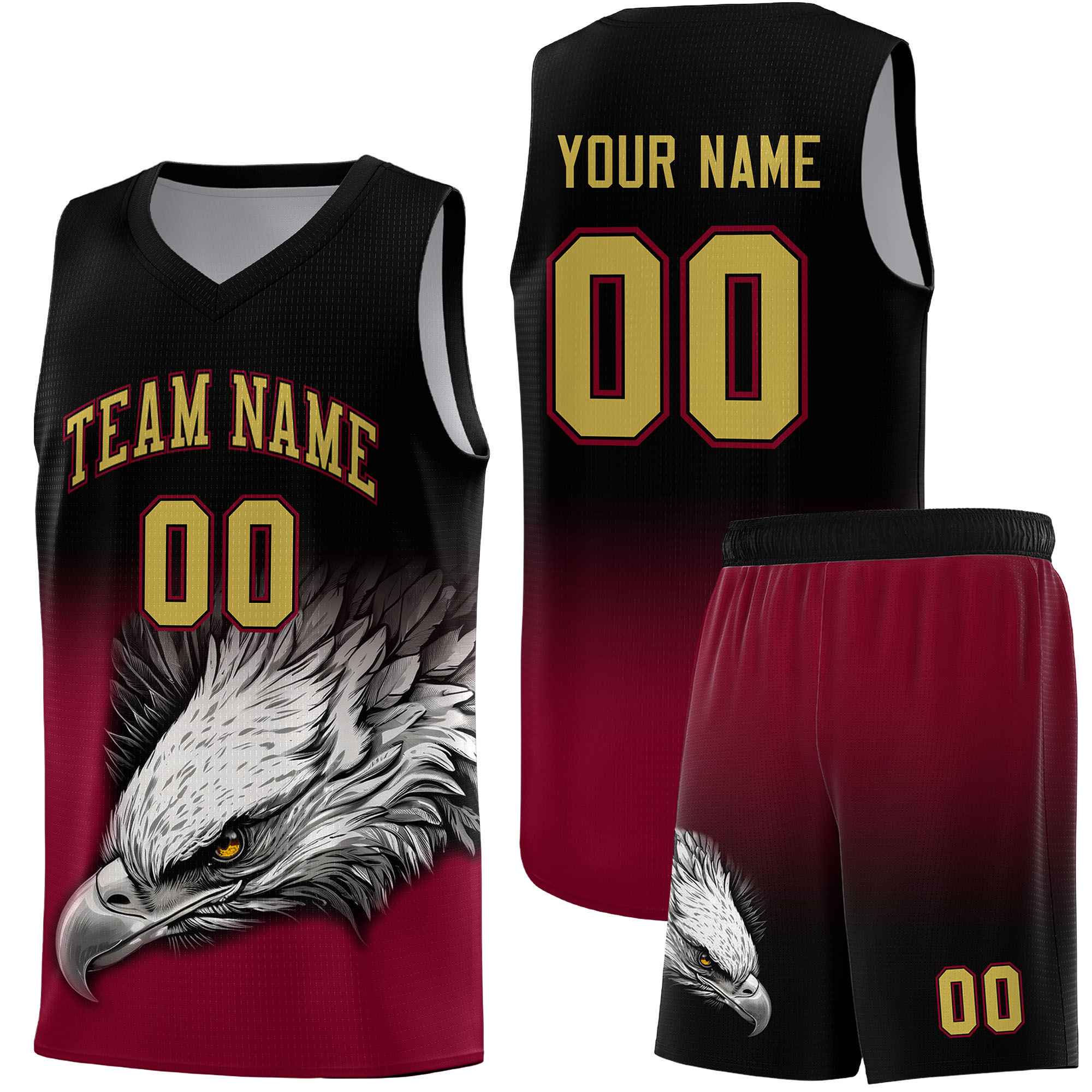 Custom Black Crimson Eagle Pattern Graffiti Pattern Sports Uniform Basketball Jersey