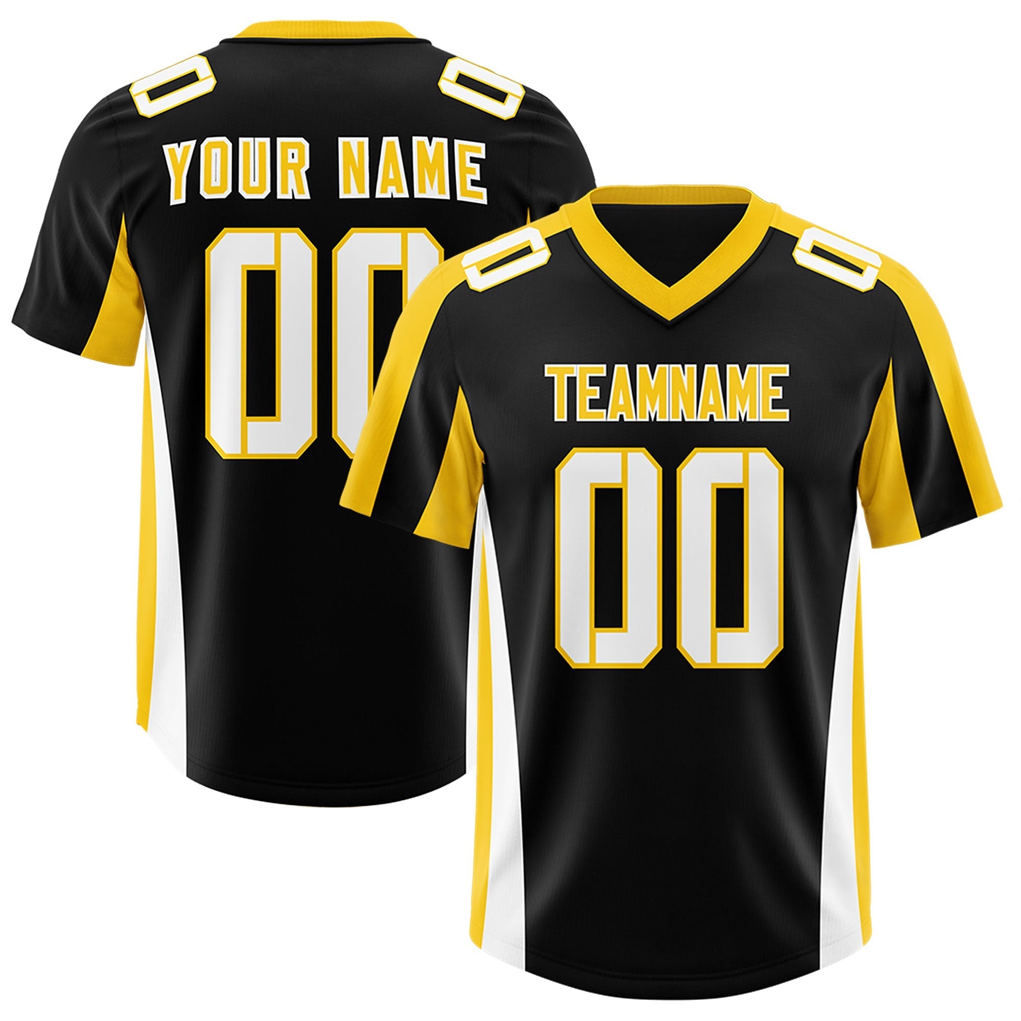 Custom Black Gold Side Stripe Pattern Authentic Football Jersey