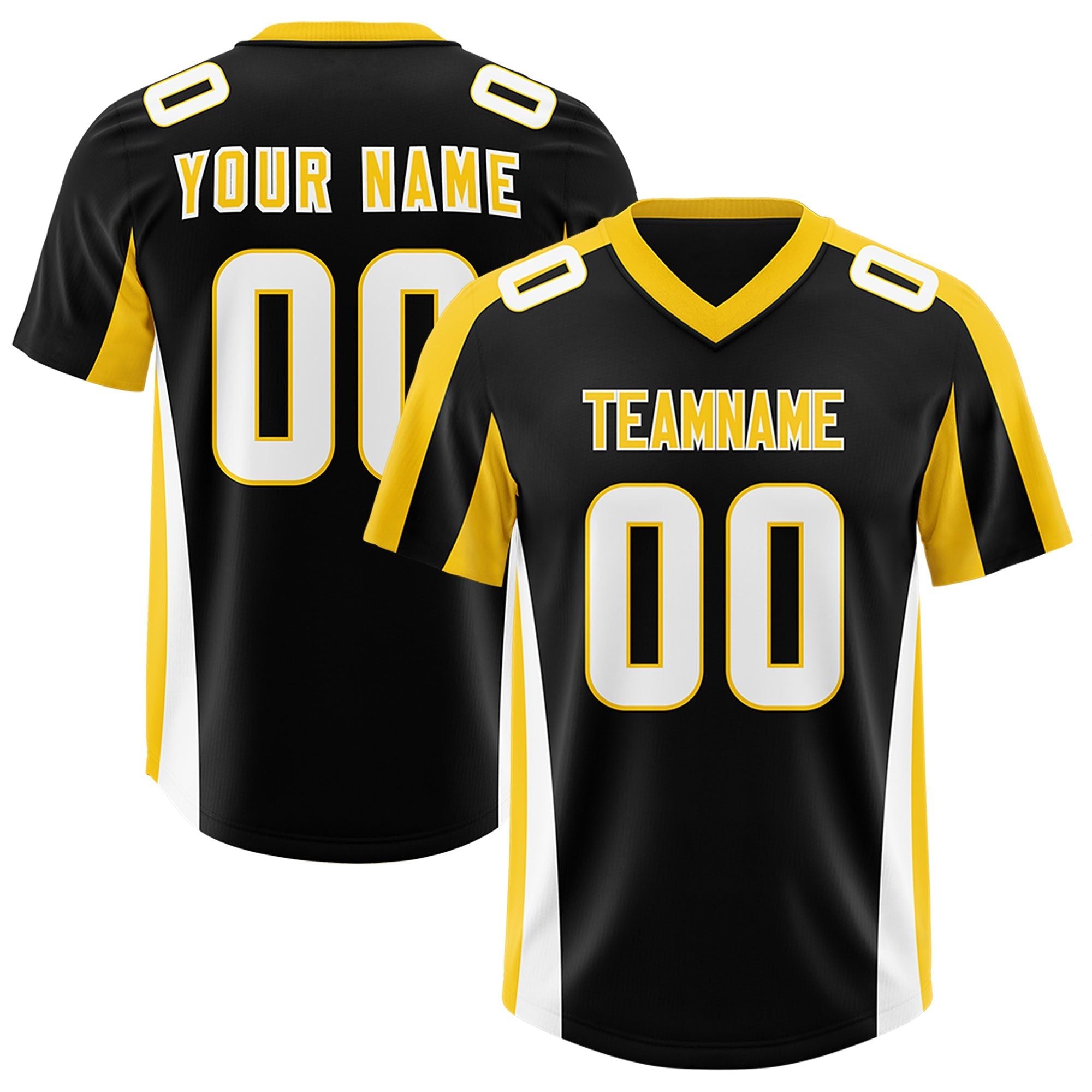 Custom Black Gold Side Stripe Pattern Authentic Football Jersey