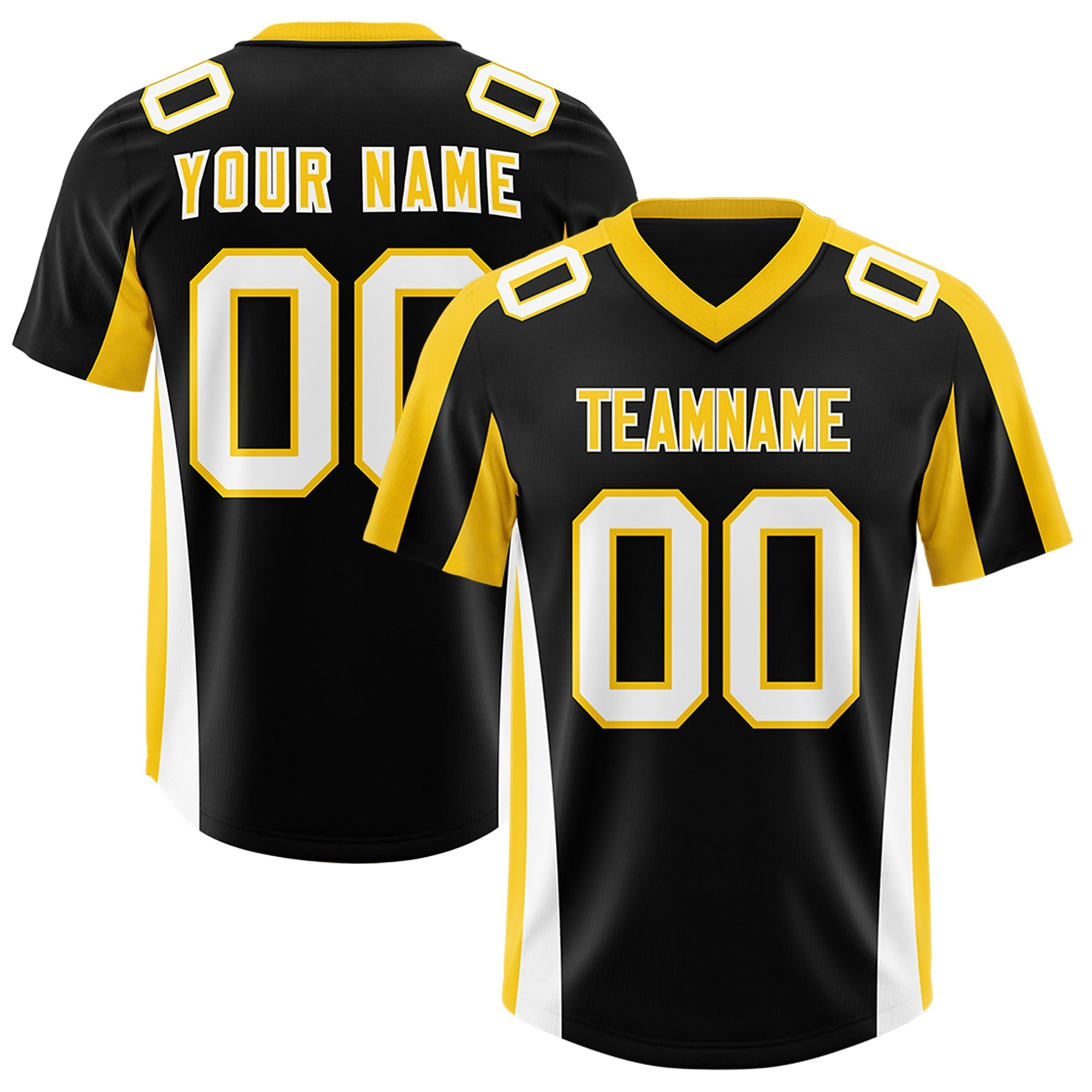 Custom Black Gold Side Stripe Pattern Authentic Football Jersey