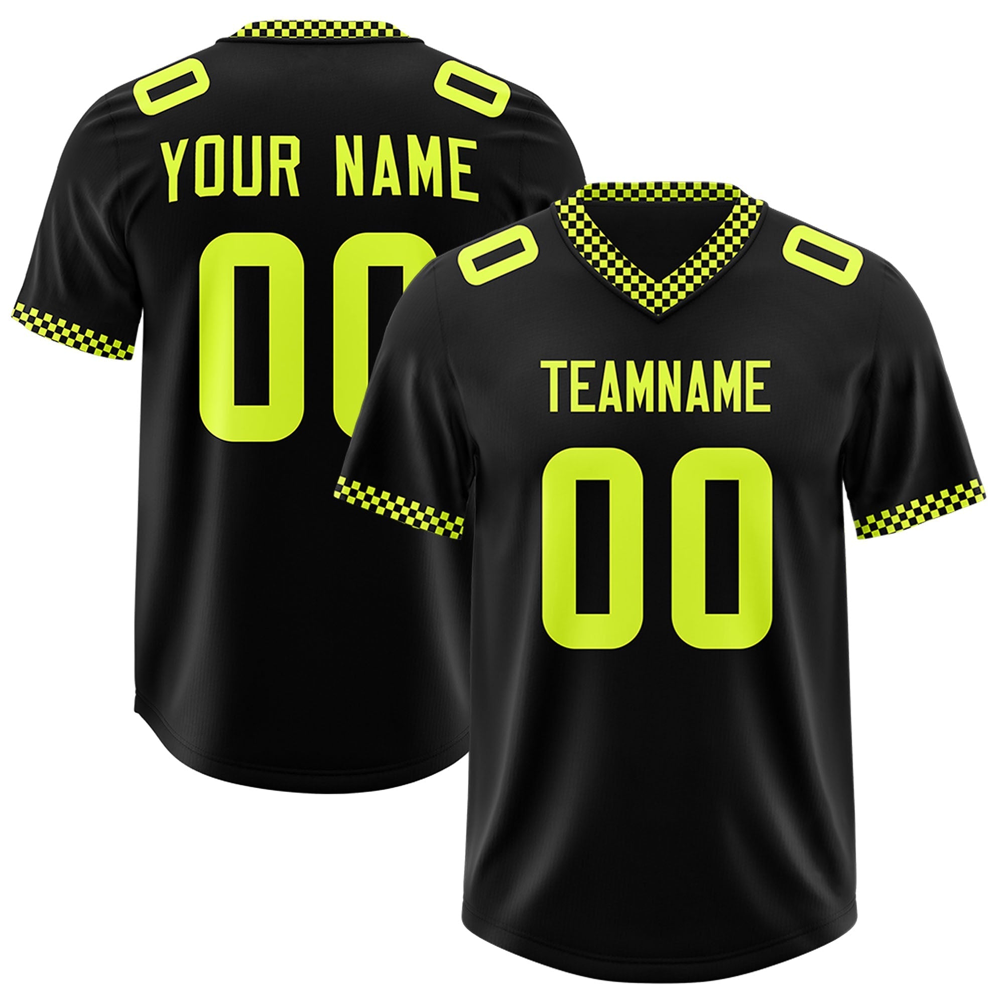 Custom Black Fluorescent Green Personalized Neckline Square Classic Authentic Football Jersey
