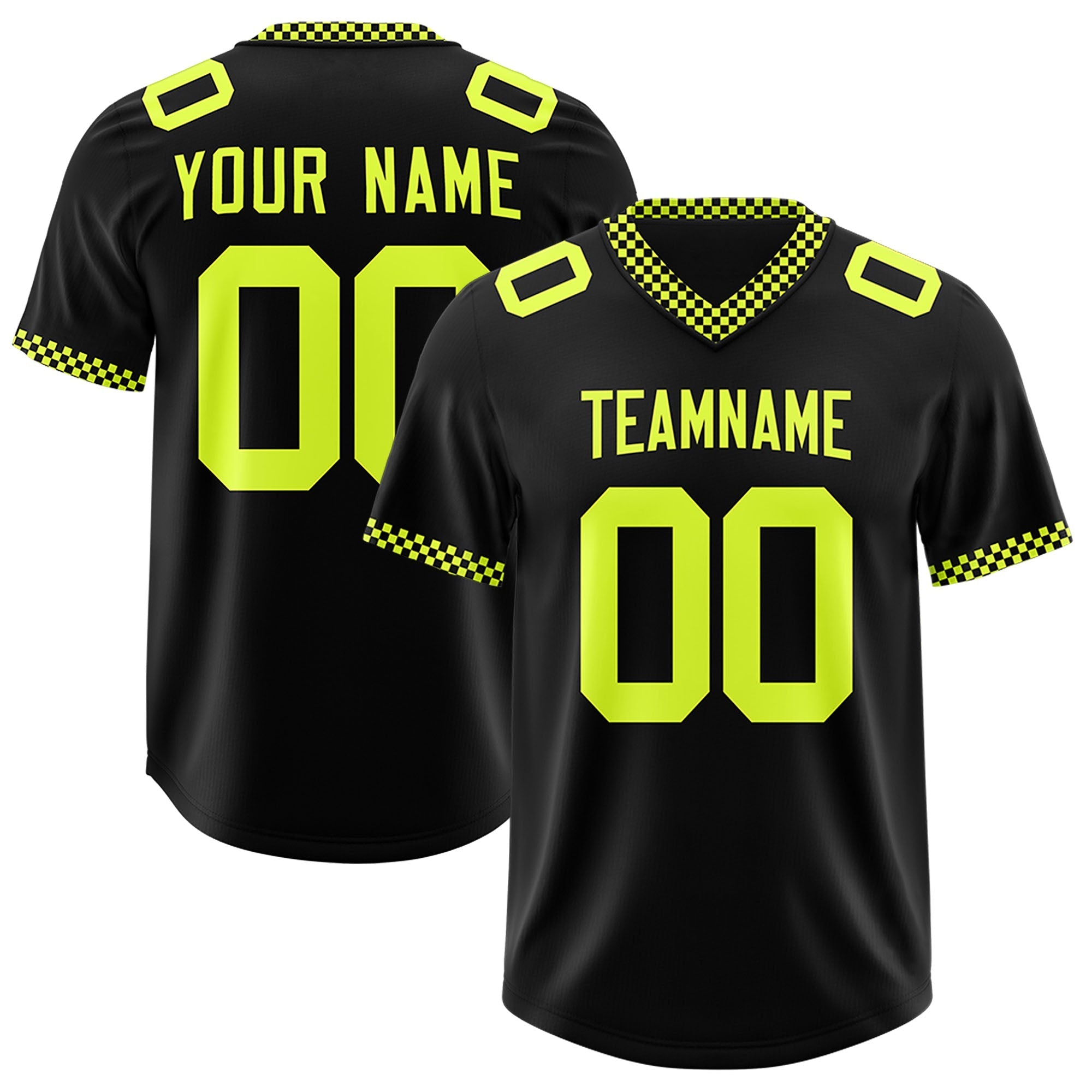 Custom Black Fluorescent Green Personalized Neckline Square Classic Authentic Football Jersey