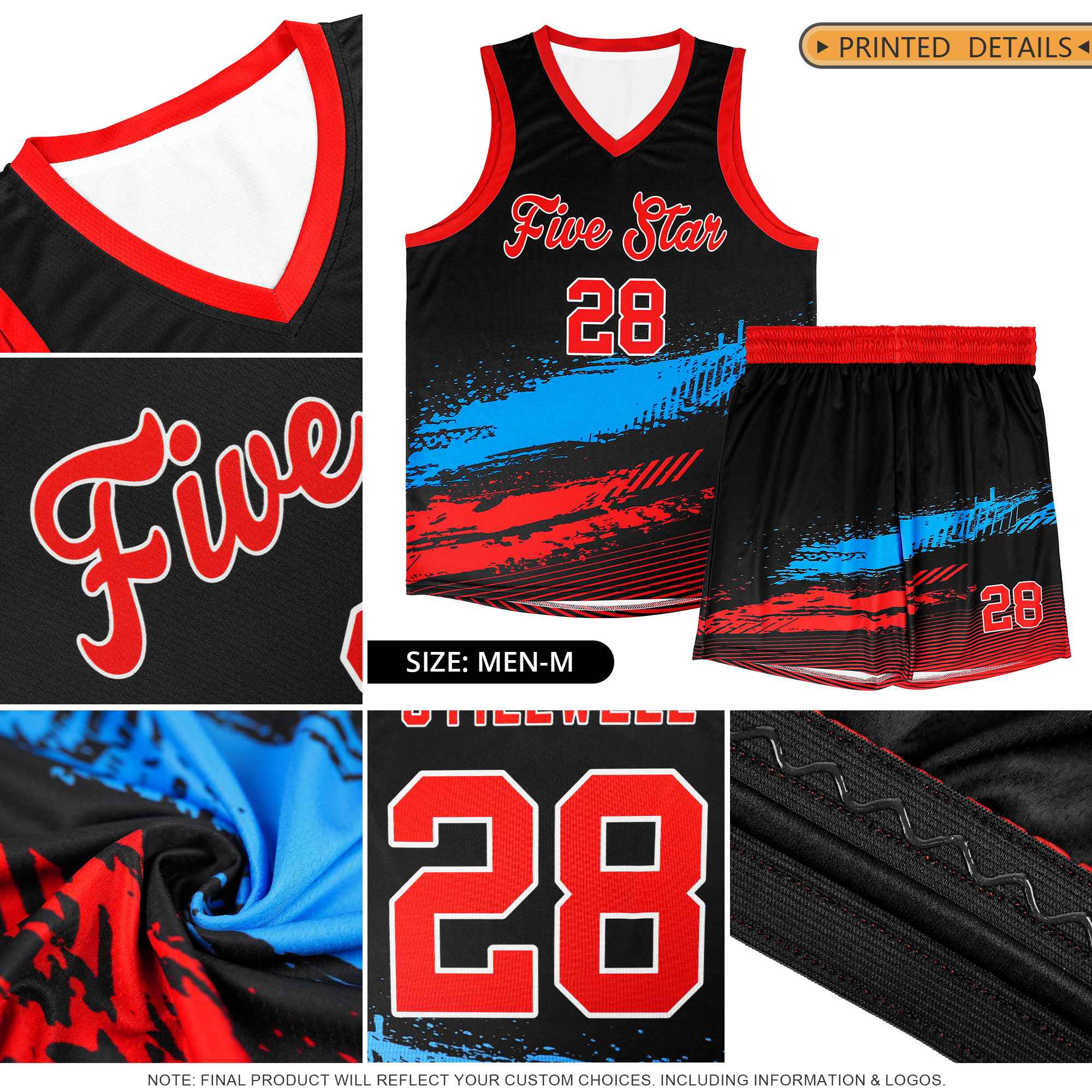 Custom Black Gold and Powder Blue Graffiti Pattern Sports Uniform Basketball Jersey