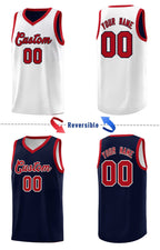 Custom Navy White Chest Slash Patttern Double Side Sports Uniform Basketball Jersey