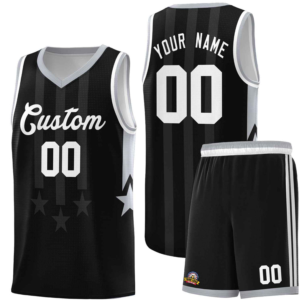 Custom Black Gray and White Gradient Star Graffiti Pattern Sports Uniform Basketball Jersey