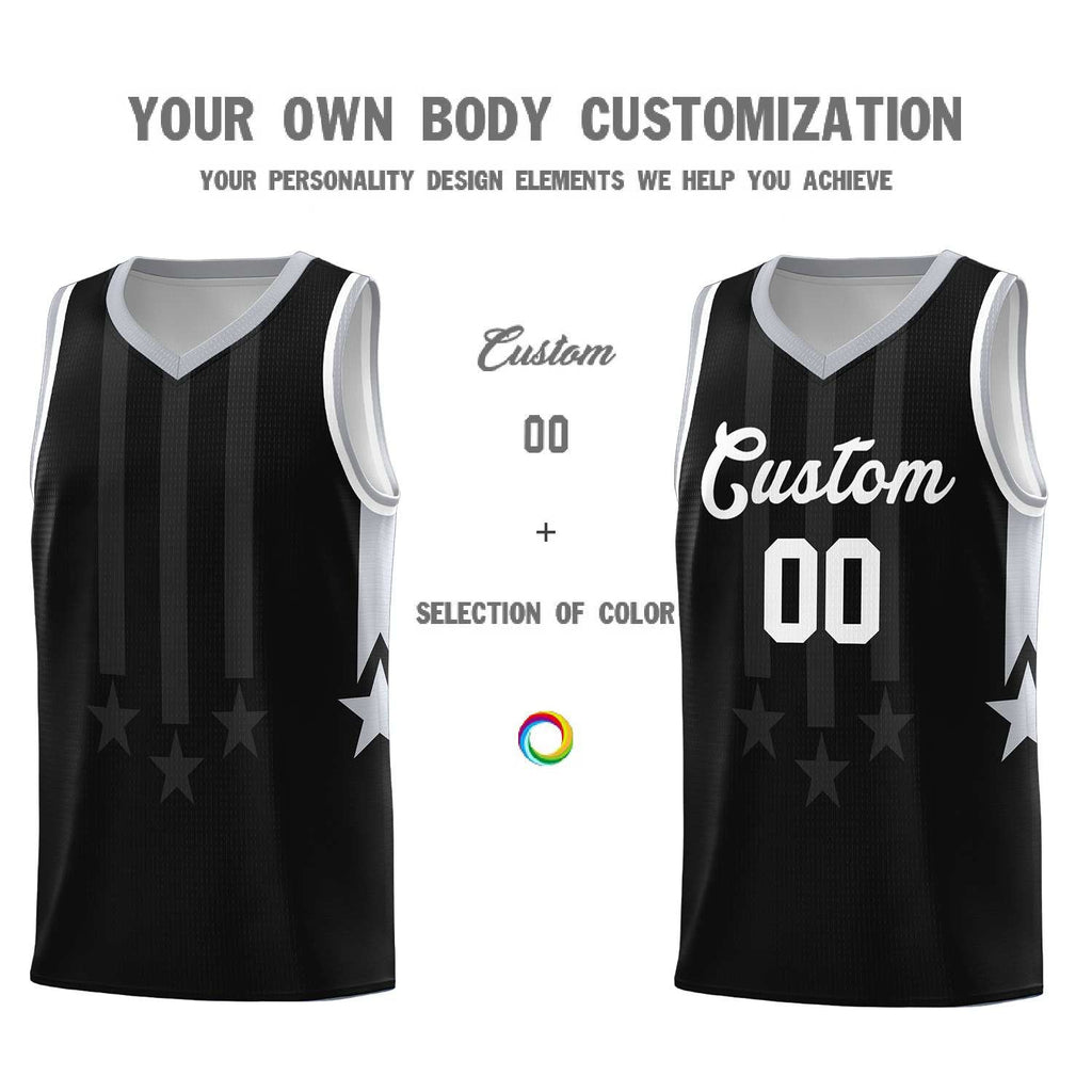 Custom Black Gray and White Gradient Star Graffiti Pattern Sports Uniform Basketball Jersey