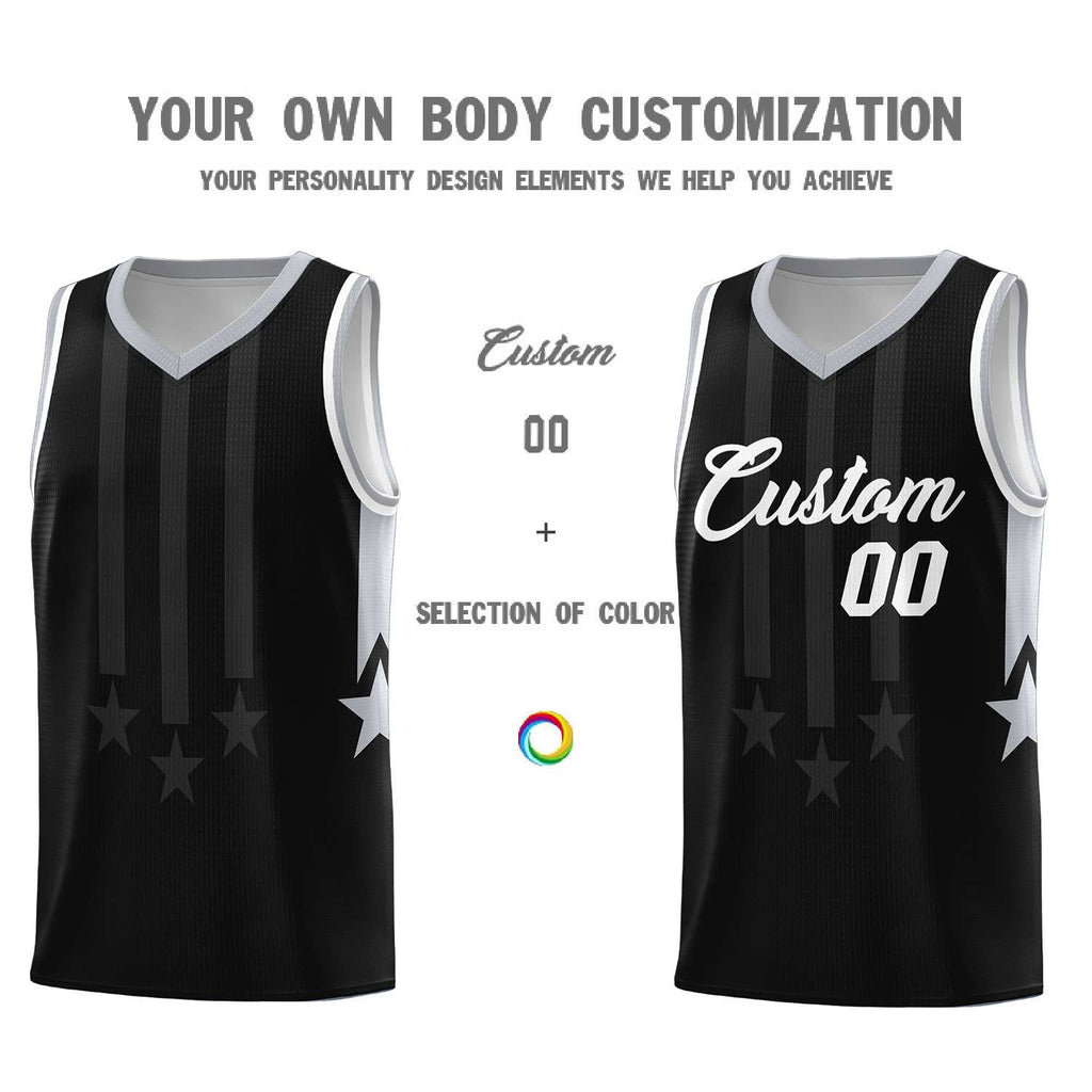 Custom Black Gray and White Gradient Star Graffiti Pattern Sports Uniform Basketball Jersey