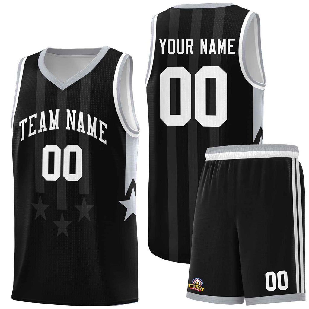 Custom Black Gray and White Gradient Star Graffiti Pattern Sports Uniform Basketball Jersey