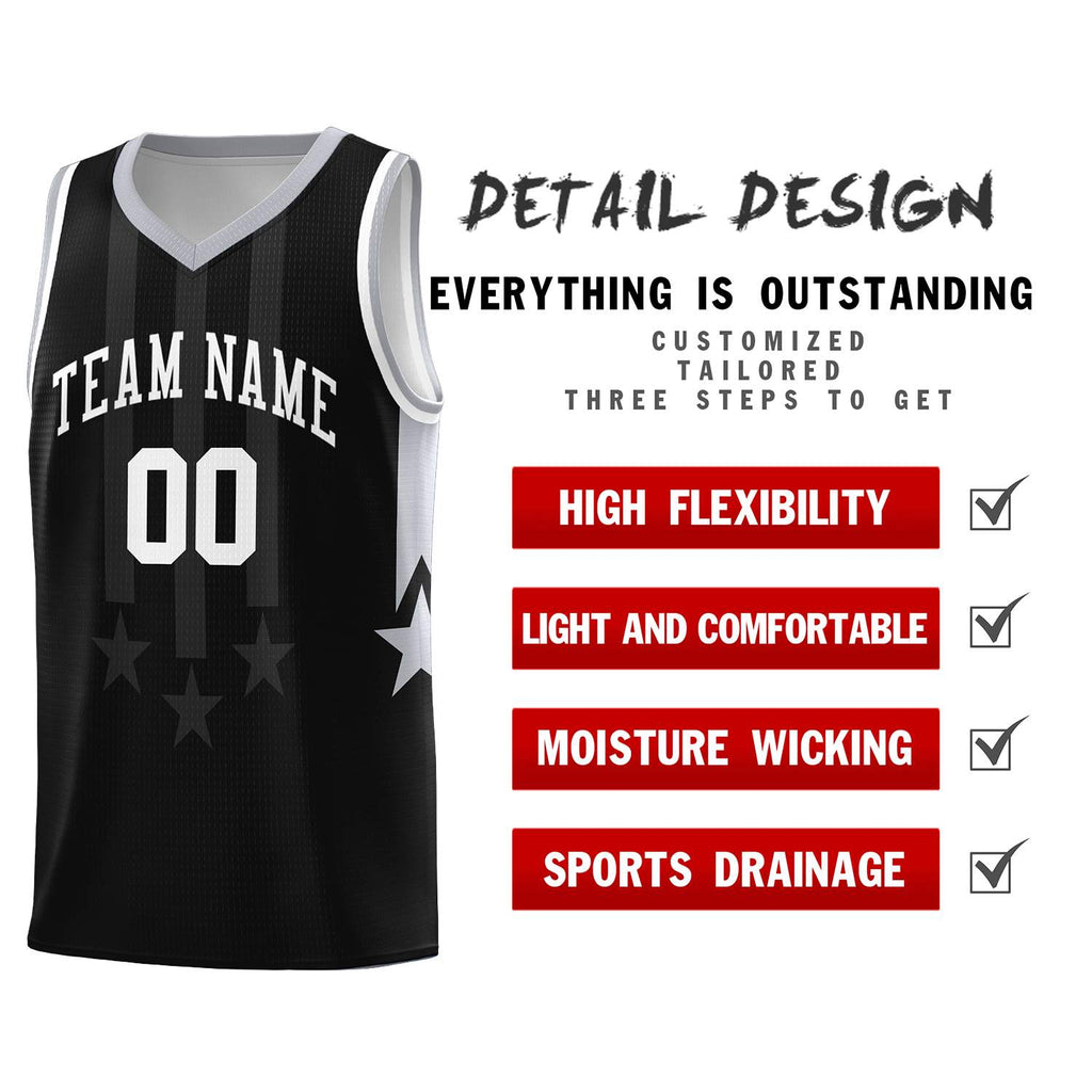 Custom Black Gray and White Gradient Star Graffiti Pattern Sports Uniform Basketball Jersey