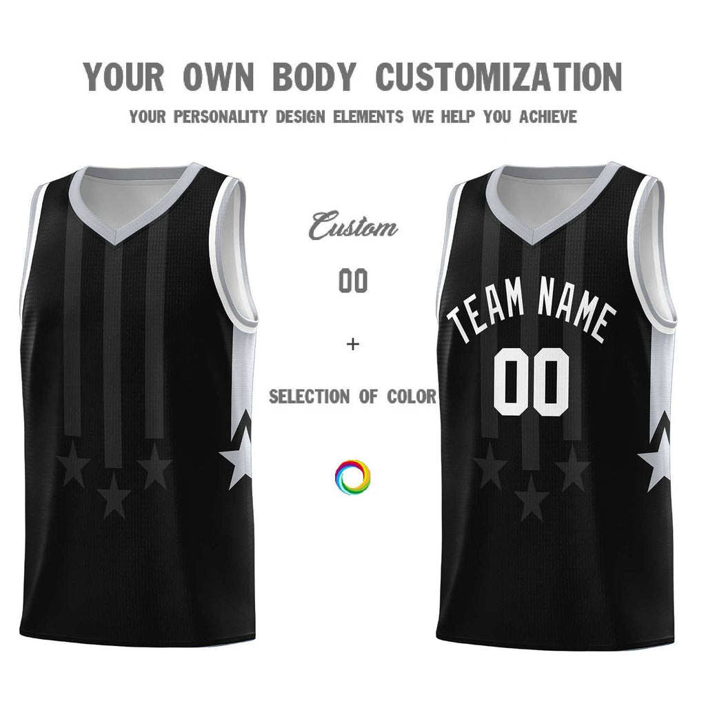 Custom Black Gray and White Gradient Star Graffiti Pattern Sports Uniform Basketball Jersey