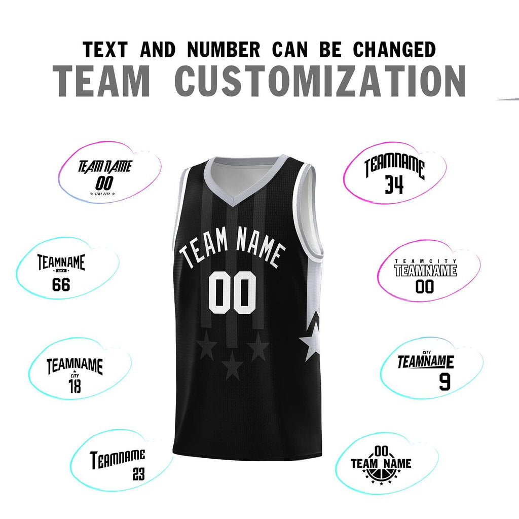 Custom Black Gray and White Gradient Star Graffiti Pattern Sports Uniform Basketball Jersey