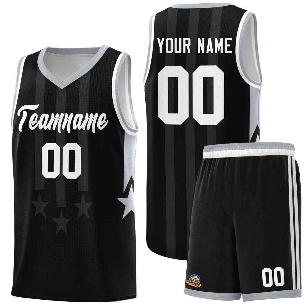 Custom Black Gray and White Gradient Star Graffiti Pattern Sports Uniform Basketball Jersey