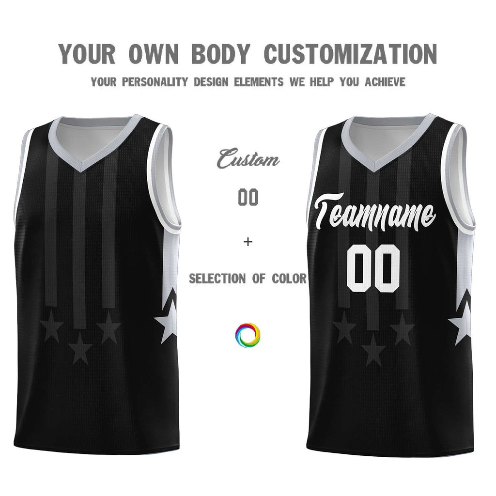Custom Black Gray and White Gradient Star Graffiti Pattern Sports Uniform Basketball Jersey