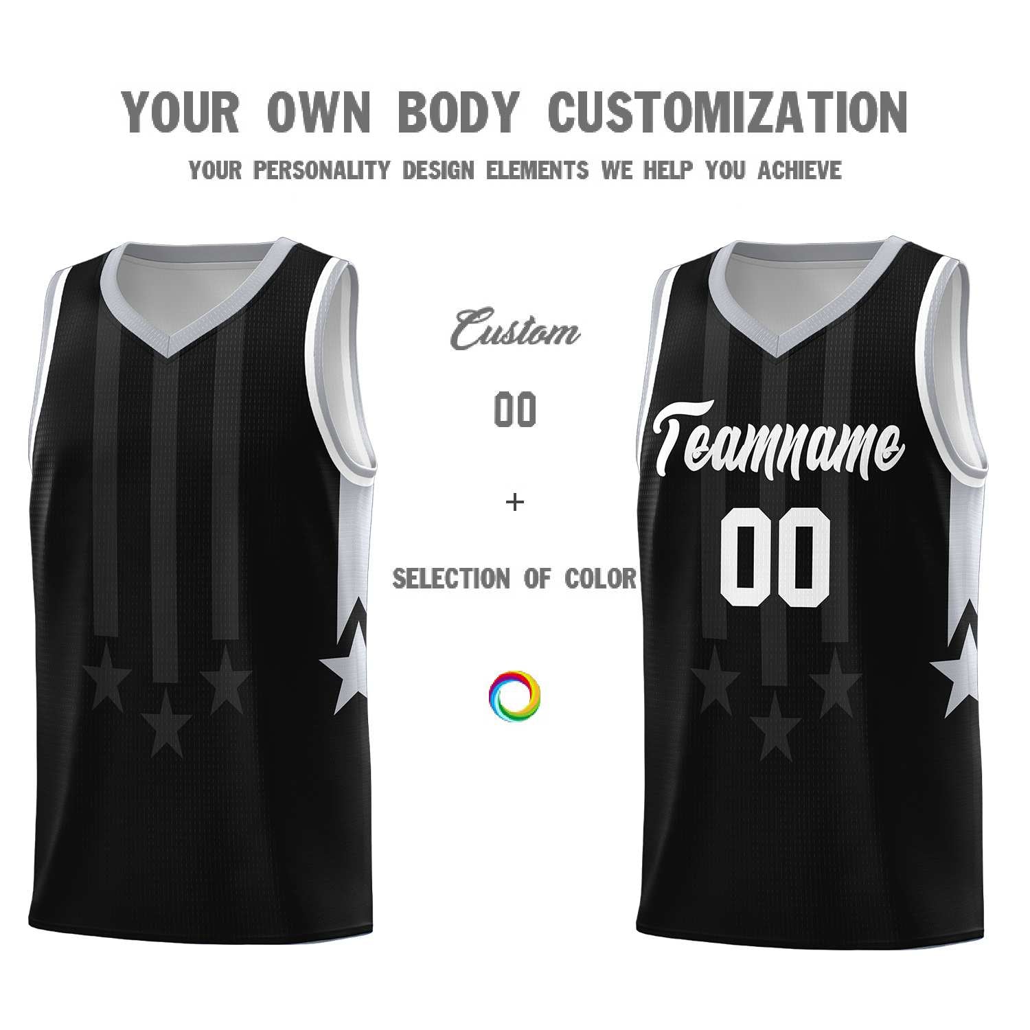 Custom Black Gray and White Gradient Star Graffiti Pattern Sports Uniform Basketball Jersey