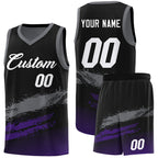 Custom Black Grey and Purple Graffiti Pattern Sports Uniform Basketball Jersey