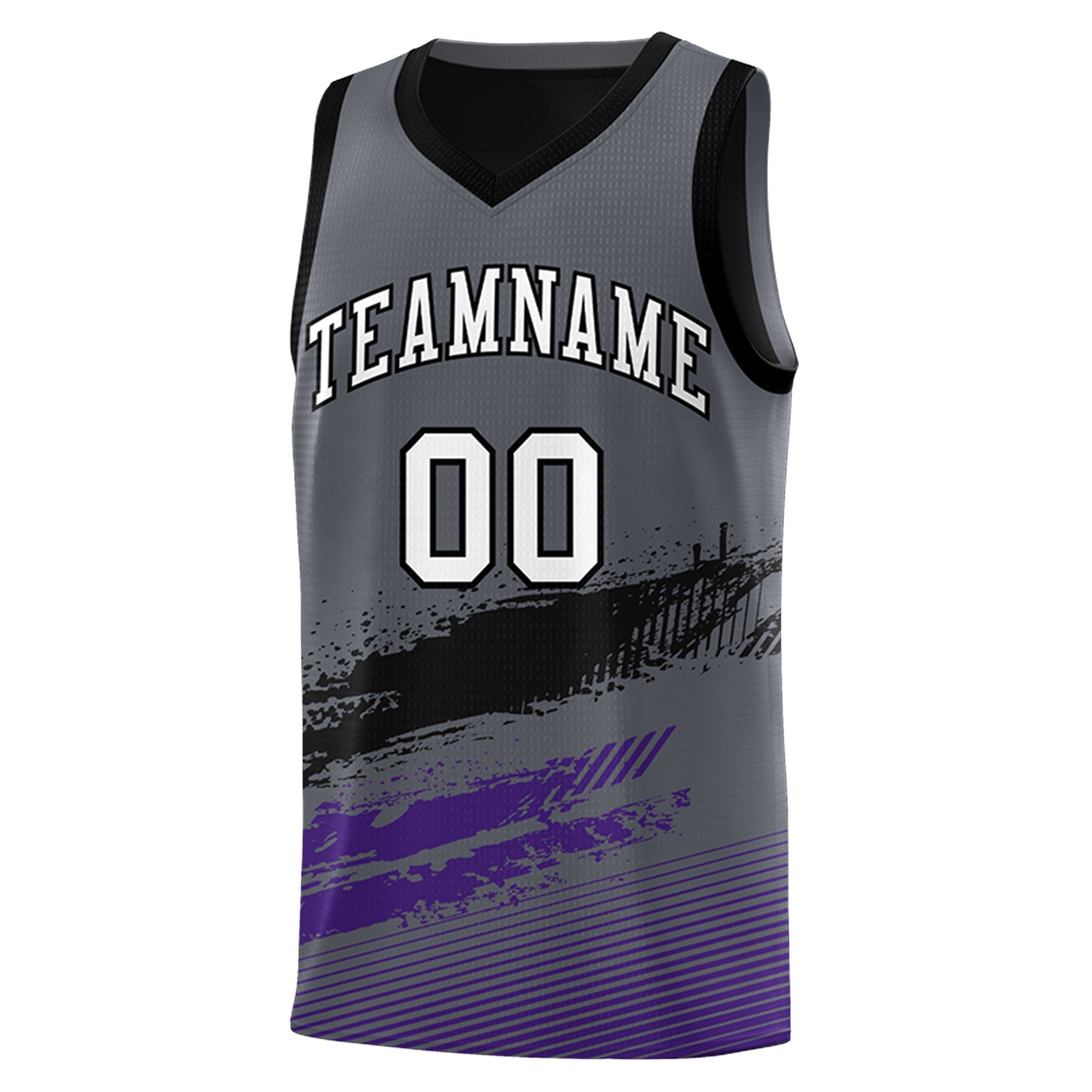 Custom Black Grey and Purple Graffiti Pattern Sports Uniform Basketball Jersey