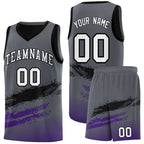 Custom Black Grey and Purple Graffiti Pattern Sports Uniform Basketball Jersey
