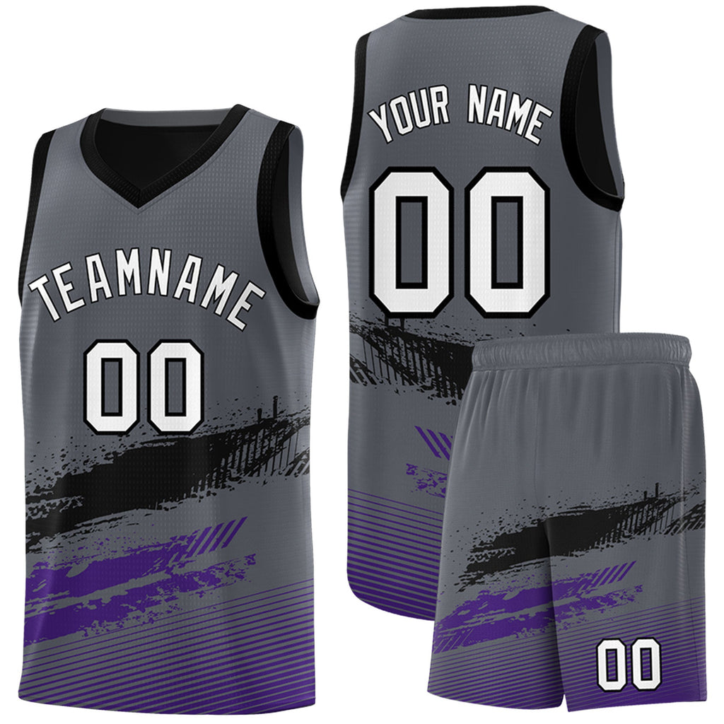 Custom Black Grey and Purple Graffiti Pattern Sports Uniform Basketball Jersey