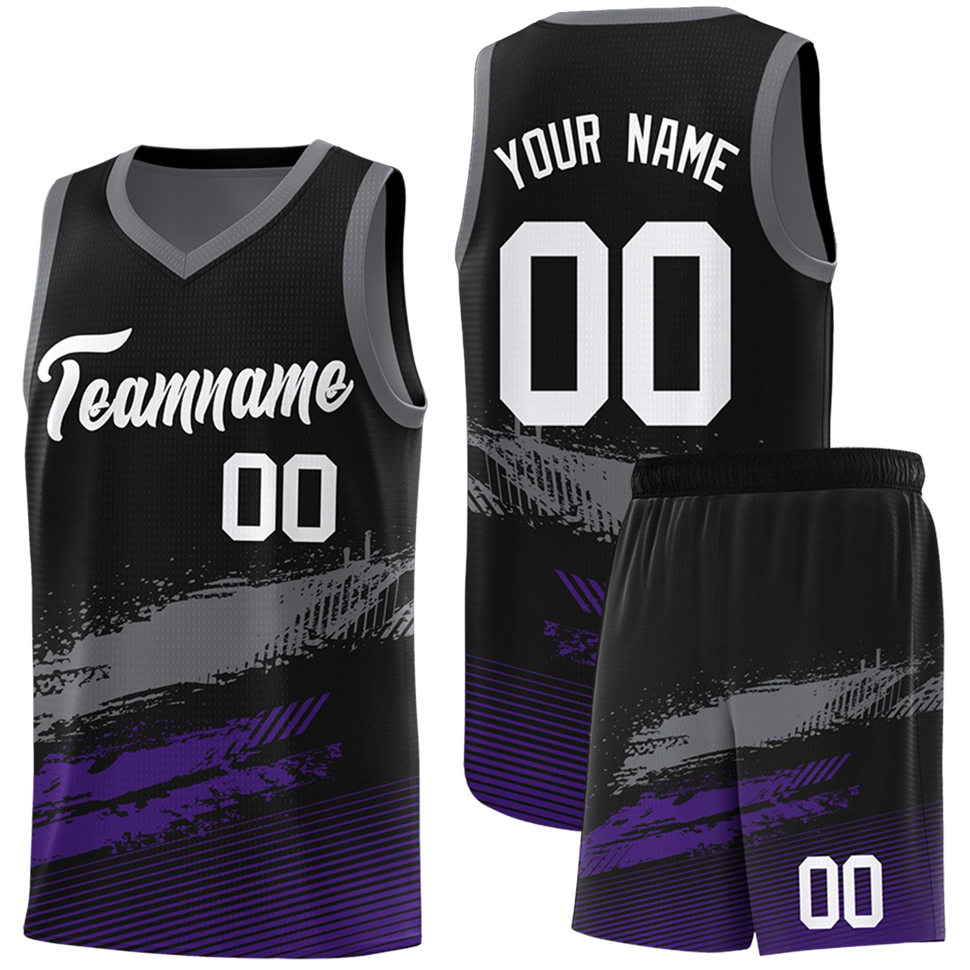 Custom Black Grey and Purple Graffiti Pattern Sports Uniform Basketball Jersey
