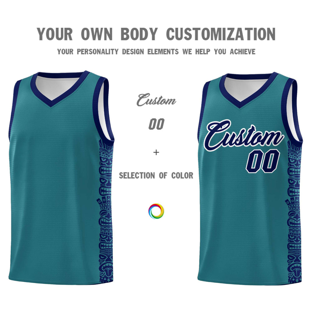 Custom Aqua Navy Personalized Indians Pattern Sets Sports Uniform Basketball Jersey