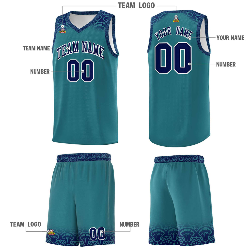 Custom Aqua Royal Personalized Indians Print Sets Sports Uniform Basketball Jersey
