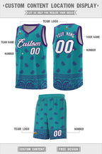 Custom Aqua Purple Personalized Cashew Pattern Sports Uniform Basketball Jersey