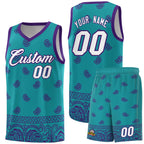 Custom Aqua Purple Personalized Cashew Pattern Sports Uniform Basketball Jersey