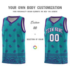 Custom Aqua Purple Personalized Cashew Pattern Sports Uniform Basketball Jersey