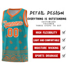 Custom Aqua Orange Personalized Cashew Pattern Sports Uniform Basketball Jersey