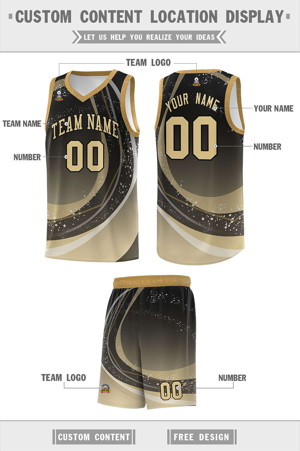 Custom Black Khaki Personalized Galaxy Graffiti Pattern Sports Uniform Basketball Jersey