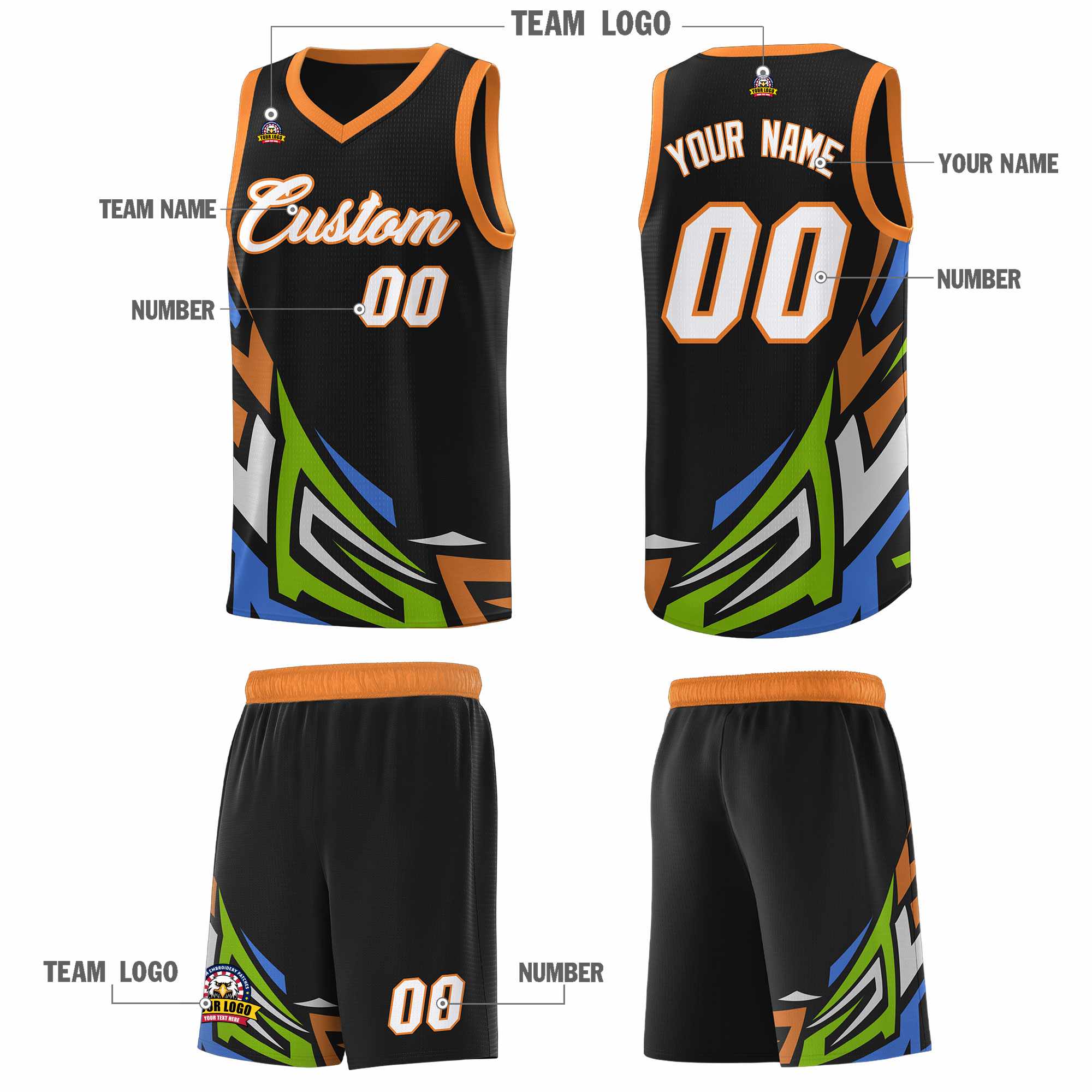 Custom Black Gradient Graffiti Pattern Sports Uniform Basketball Jersey