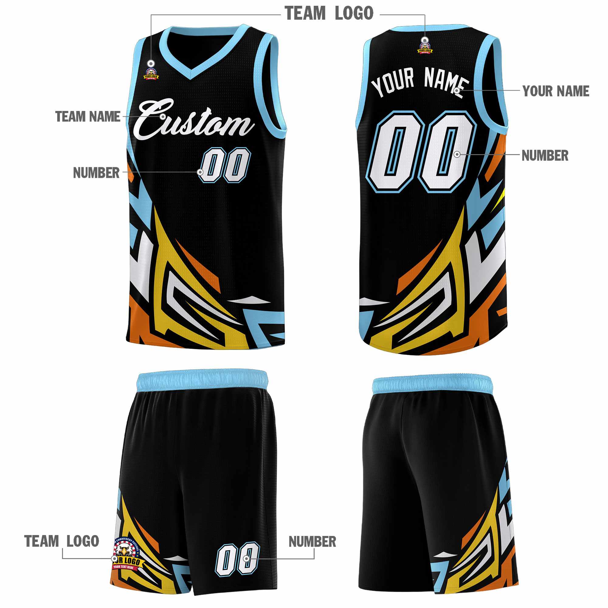 Custom Black Gradient Graffiti Pattern Sports Uniform Basketball Jersey