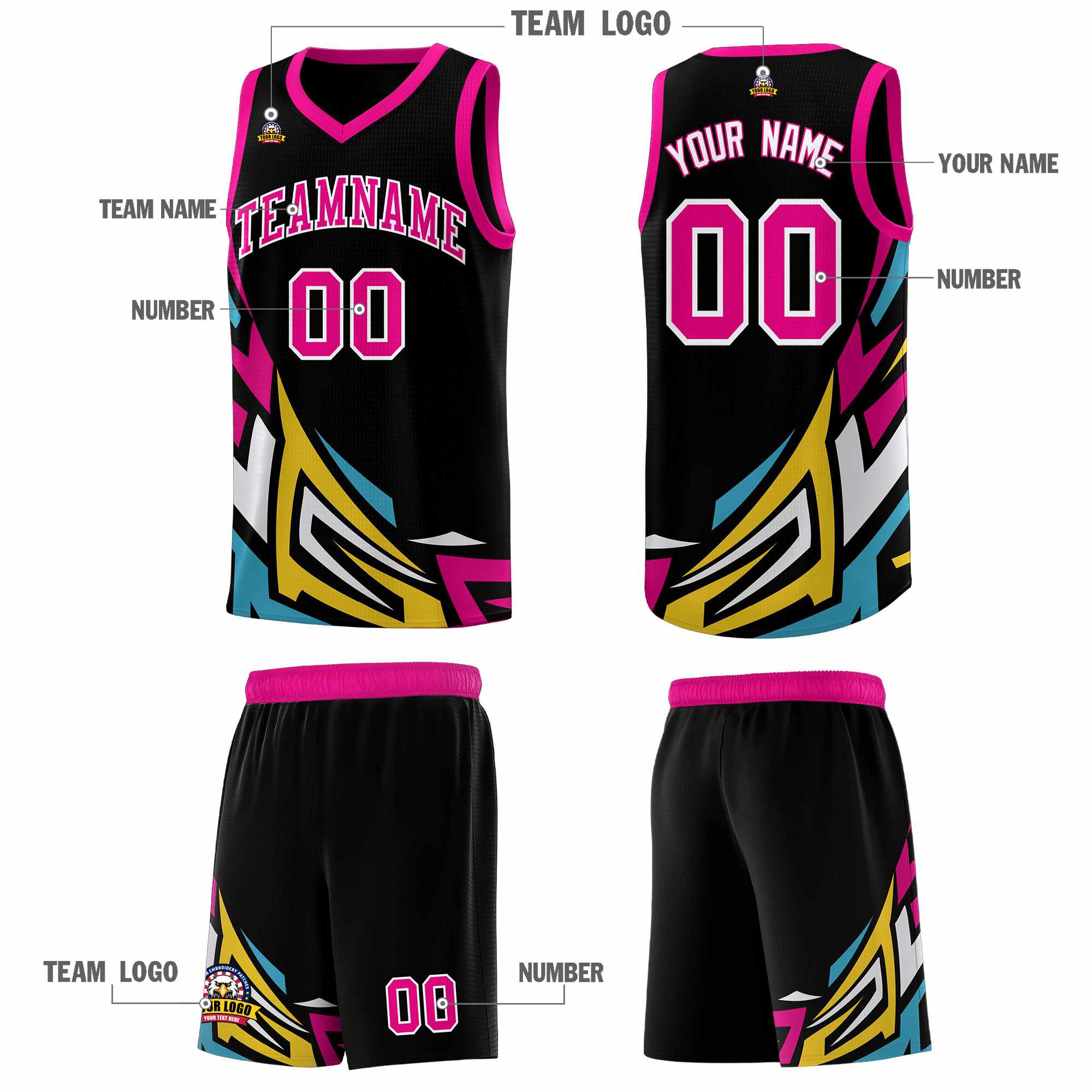 Custom Black Gradient Graffiti Pattern Sports Uniform Basketball Jersey