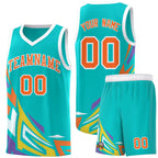Custom Aqua Gradient Graffiti Pattern Sports Uniform Basketball Jersey