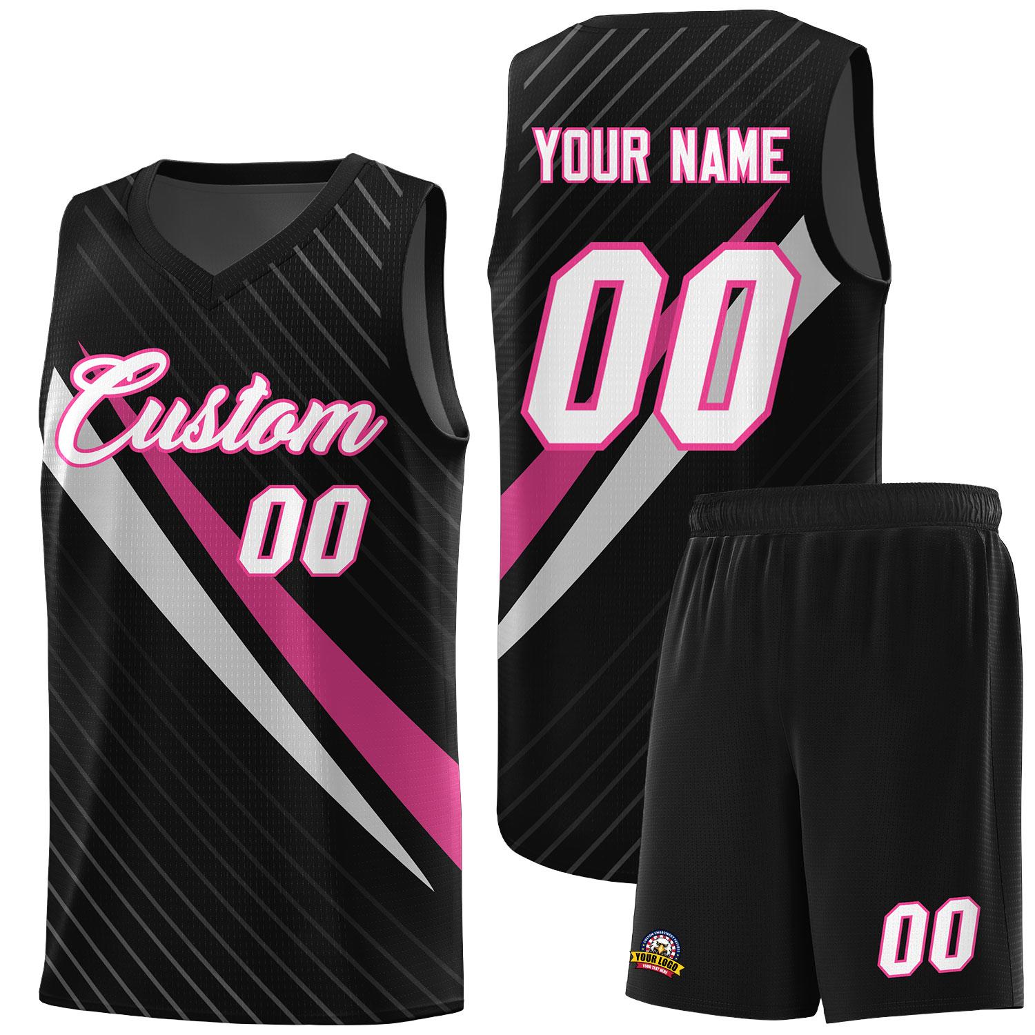 Custom Black Diagonal Pinstripe Pattern Color Block Sports Uniform Basketball Jersey
