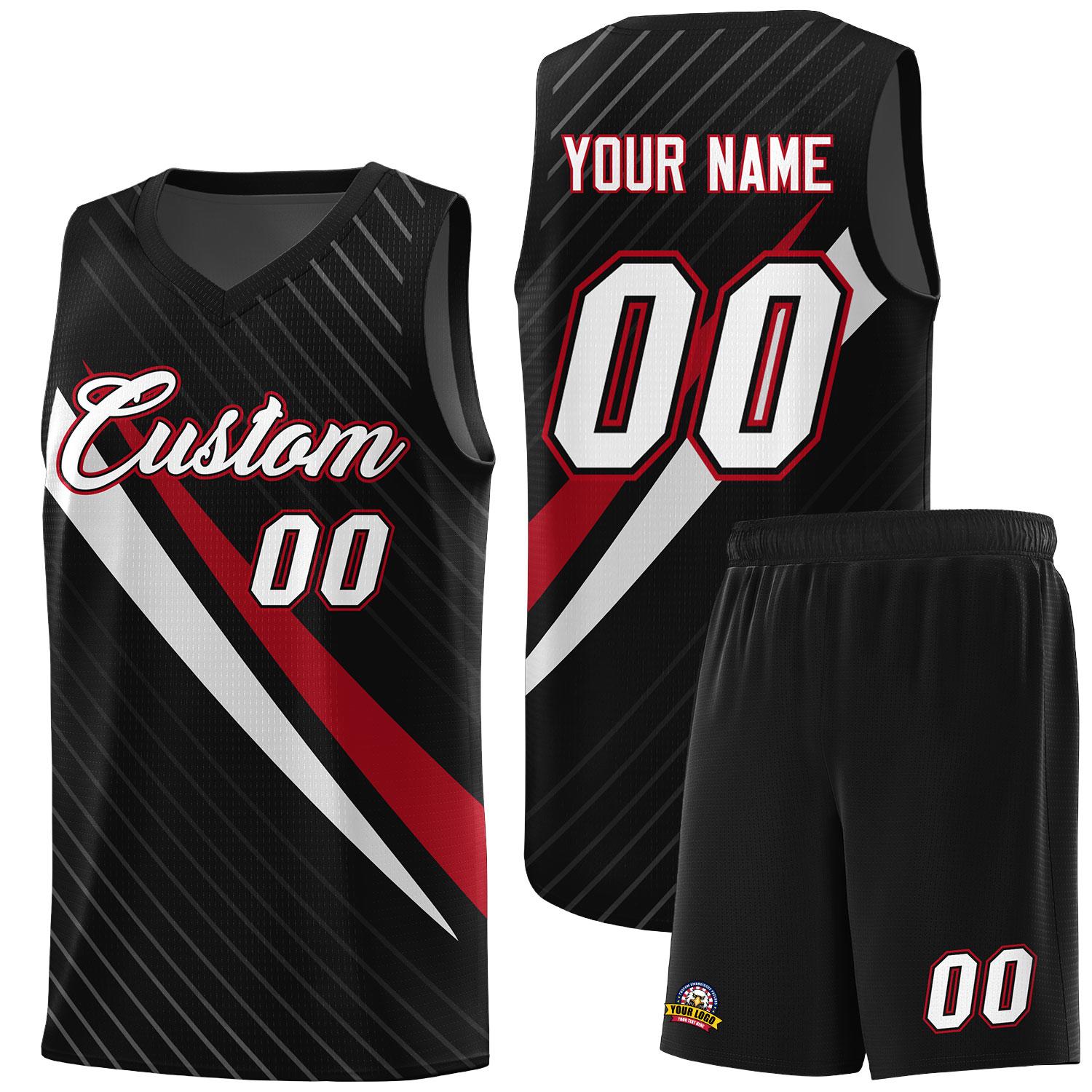 Custom Black Diagonal Pinstripe Pattern Color Block Sports Uniform Basketball Jersey