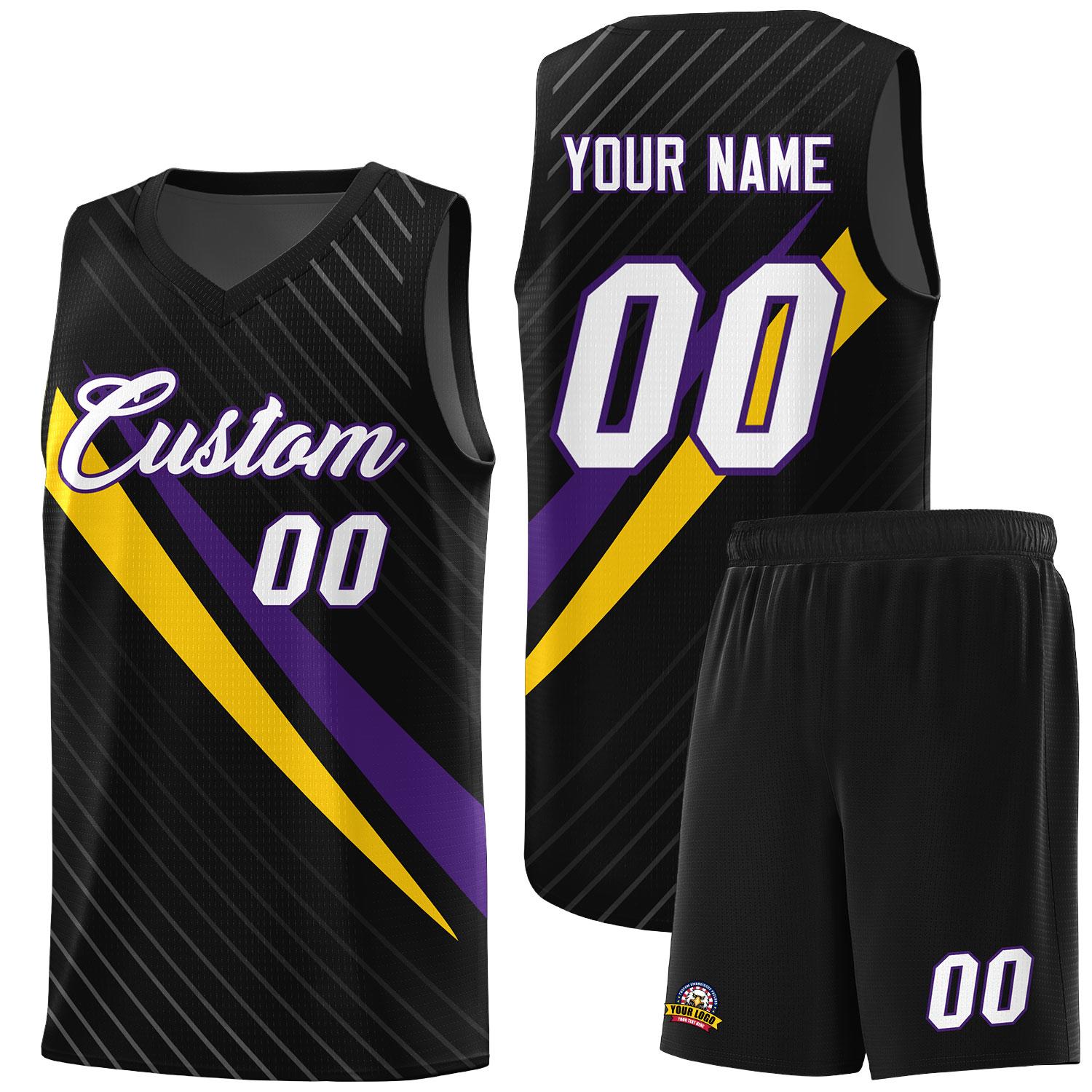 Custom Black Diagonal Pinstripe Pattern Color Block Sports Uniform Basketball Jersey