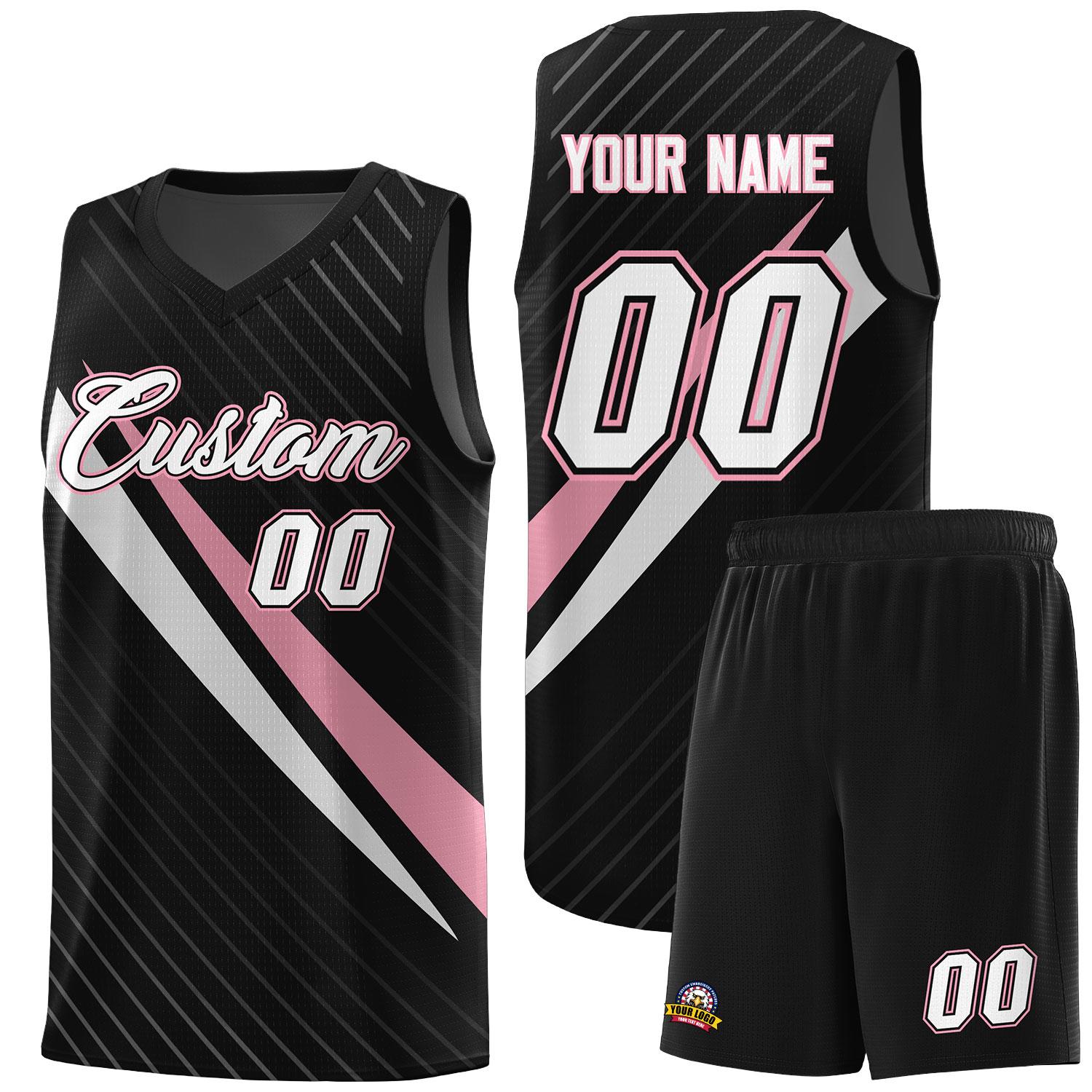 Custom Black Diagonal Pinstripe Pattern Color Block Sports Uniform Basketball Jersey