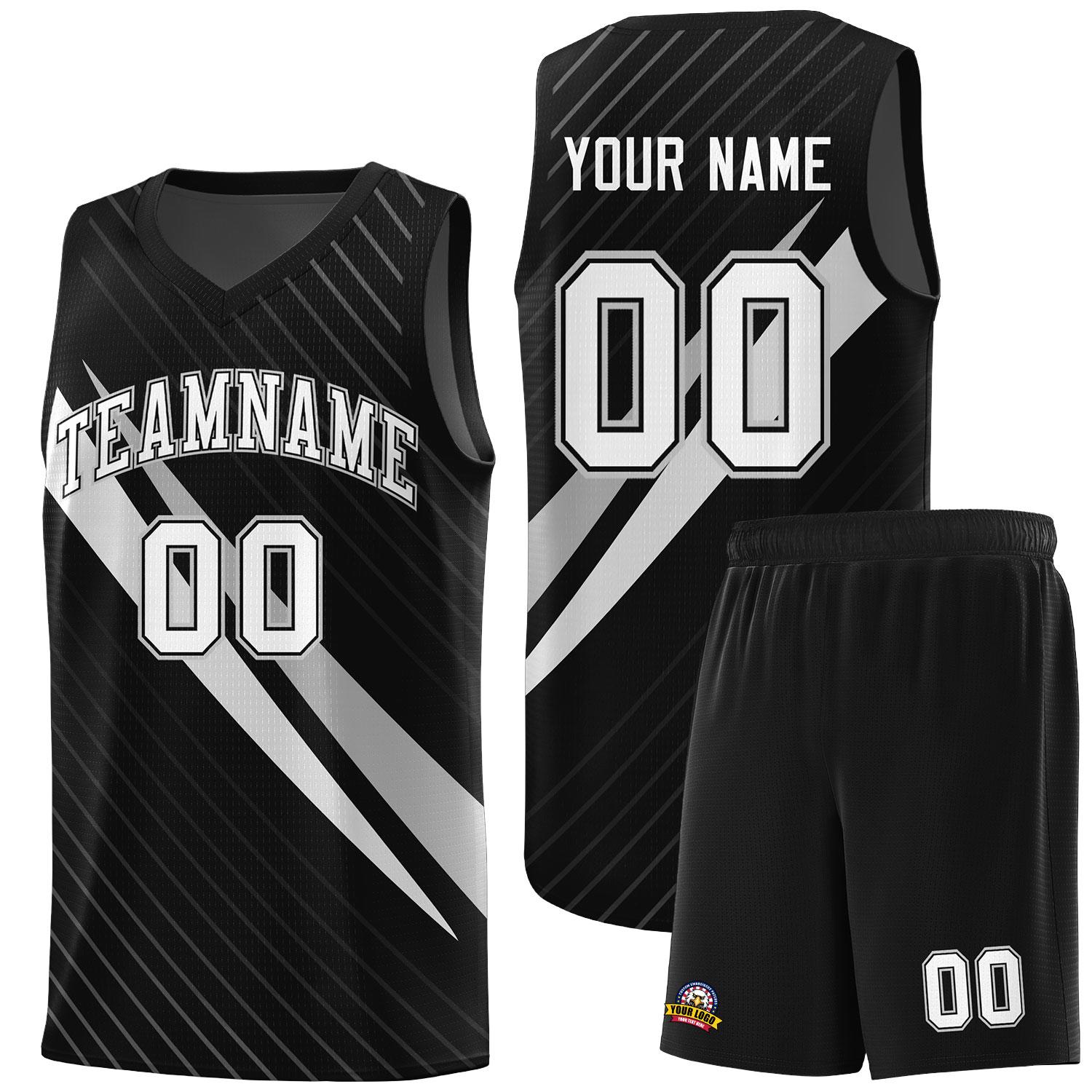 Custom Black Diagonal Pinstripe Pattern Color Block Sports Uniform Basketball Jersey